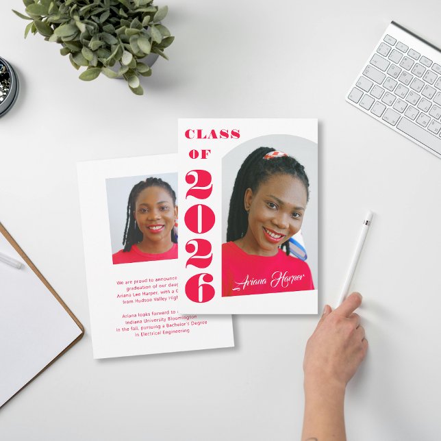 Modern Bold Pink Script Graduation Announcement (Creator Uploaded)