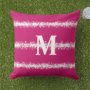 modern Bold Pink  White Splatter Stripes Pattern Cushion