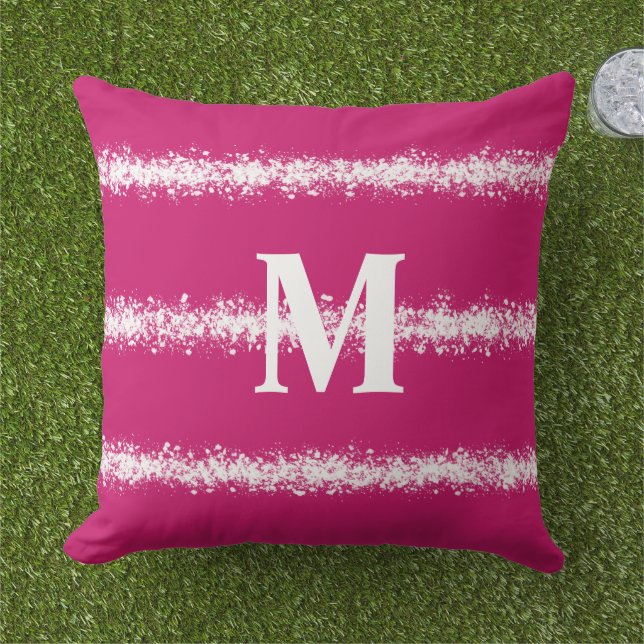 modern Bold Pink  White Splatter Stripes Pattern Cushion (Grass)