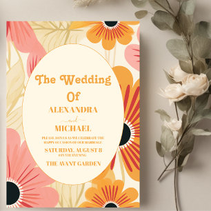 Modern Bold Pink & Yellow Retro Floral Invitation