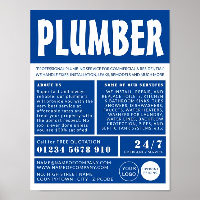 Modern Bold, Plumber, Plumbing Advertising Poster (Front)