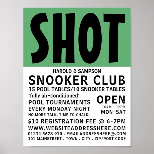 Modern Bold, Pool Club, Snooker Club Advertising Poster (Front)