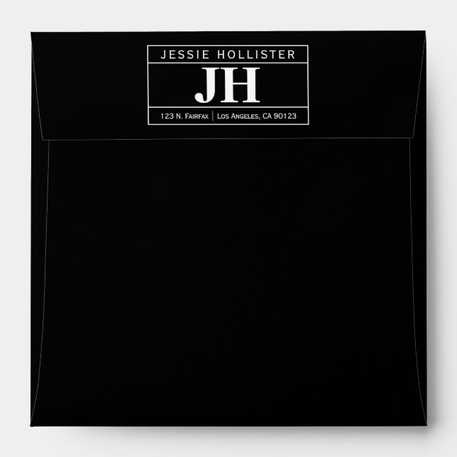 Modern Bold Professional | Black & White Square Envelope (Back (Top Flap))