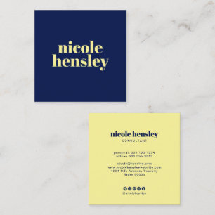 Modern Bold Professional Minimal Blue & Yellow Square Business Card