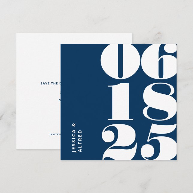 Modern Bold Prussian Blue Big Date Wedding Save The Date (Front/Back)