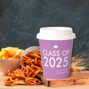 Modern Bold Purple Personalised Graduation Party Paper Cups