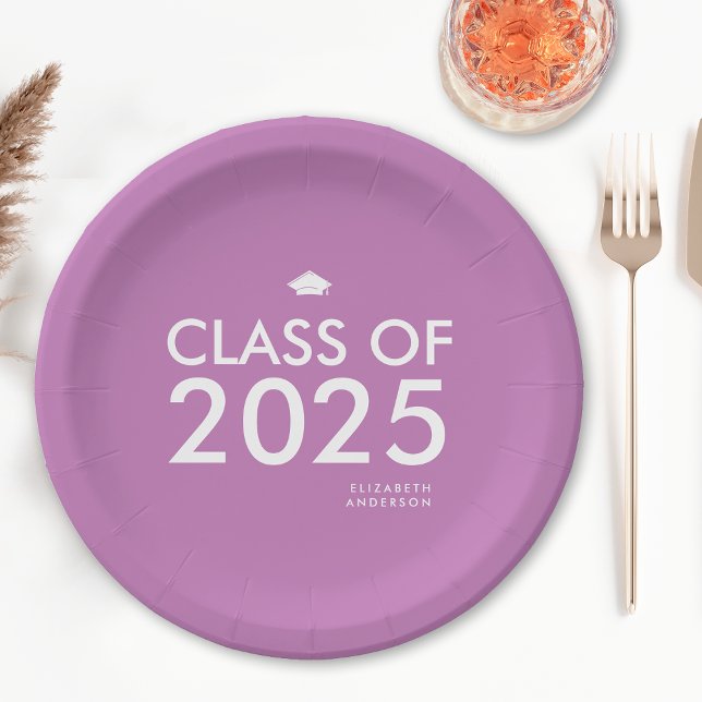Modern Bold Purple Personalised Graduation Party Paper Plate (Creator Uploaded)