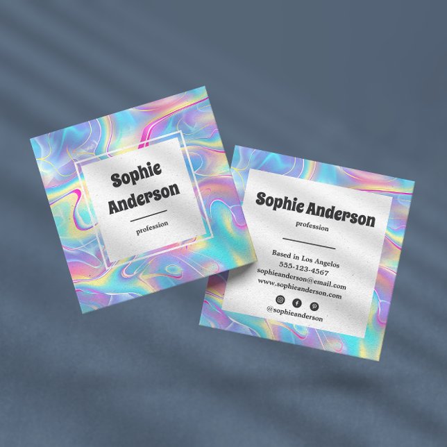 Modern Bold Rainbow Holographic  Square Business Card (Creator Uploaded)