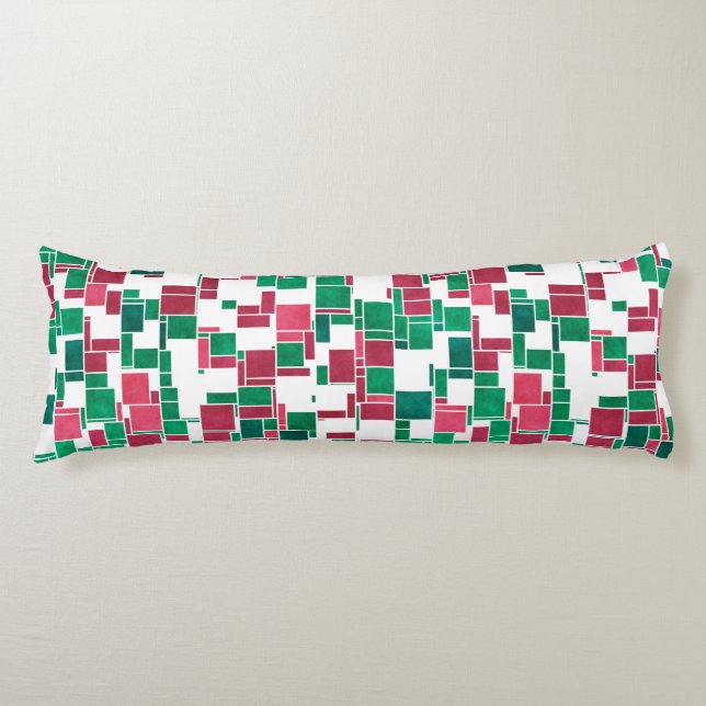 Modern Bold Red and Green Christmas Mondrian Body Cushion (Front)