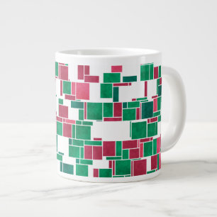 Modern Bold Red and Green Christmas Mondrian Large Coffee Mug