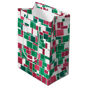 Modern Bold Red and Green Christmas Mondrian Medium Gift Bag