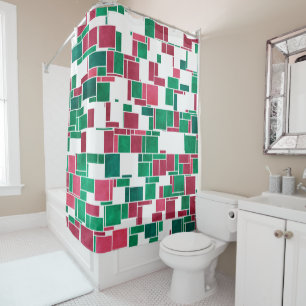 Modern Bold Red and Green Christmas Mondrian Shower Curtain