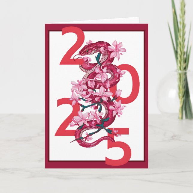 Modern Bold Red Chinese New Year 2025 Lunar Snake  Holiday Card (Front)