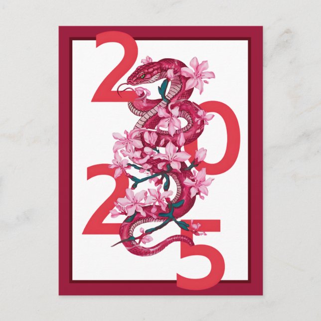 Modern Bold Red Chinese New Year 2025 Lunar Snake  Postcard (Front)
