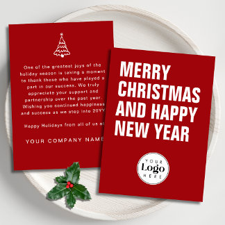 Modern Bold Red Custom Logo Business Christmas Holiday Card