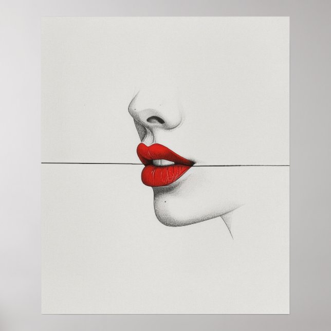 Modern Bold Red Lips minimalist line art Poster (Front)