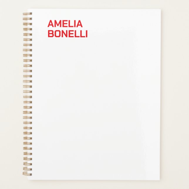 Modern Bold Red Name Minimalist Professional Planner (Front)