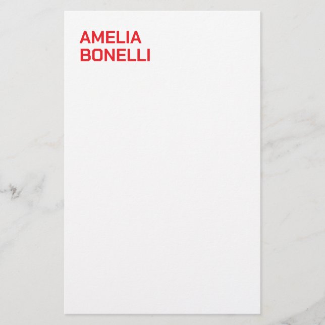 Modern Bold Red Name Minimalist Professional Stationery (Front)