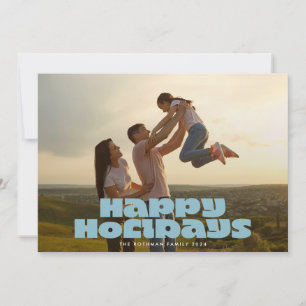 MODERN Bold Retro Blue Typography Photo HAPPY Holiday Card