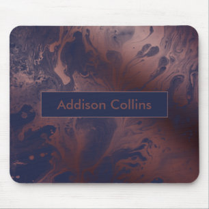 Modern Bold Rose Gold & Navy Blue Marbled Name Mouse Pad