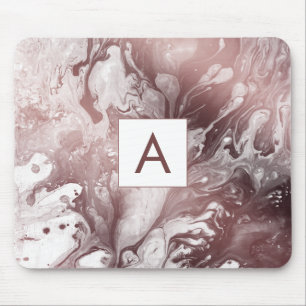 Modern Bold Rose Gold & White Marble Monogram Mouse Pad