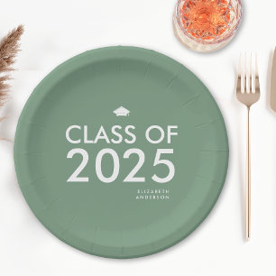 Modern Bold Sage Green Graduation Party Paper Plate
