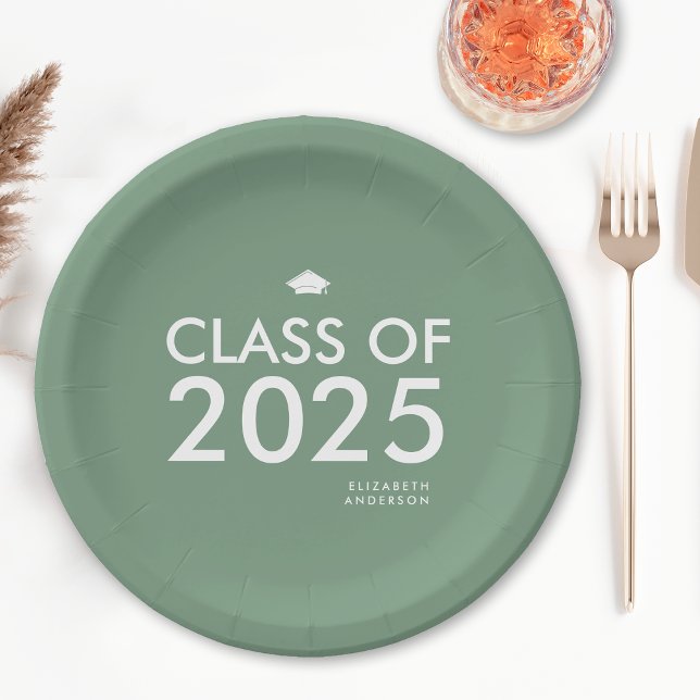 Modern Bold Sage Green Graduation Party Paper Plate (Creator Uploaded)