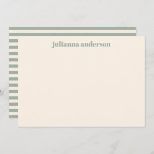 Modern Bold Sage Green Stripes Personalised Name Card