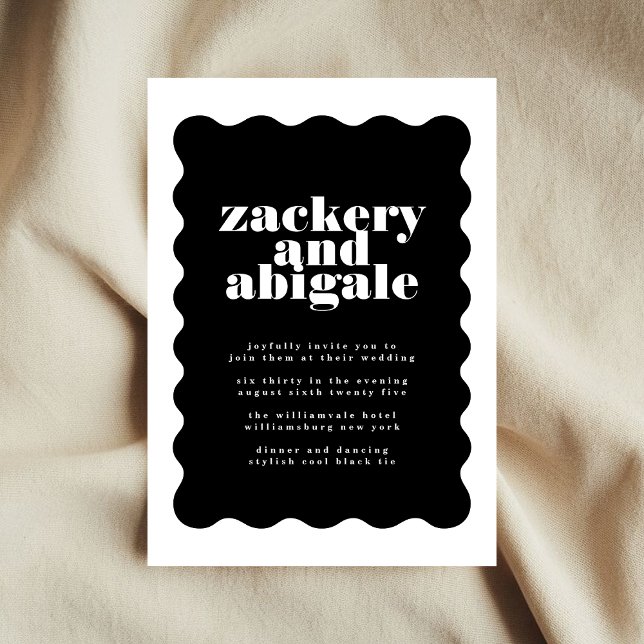 Modern Bold Scalloped Border Black White Wedding Invitation (Creator Uploaded)
