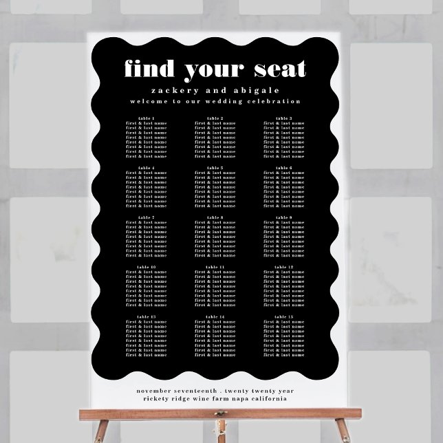Modern Bold Scalloped Border Black White Wedding Poster (Creator Uploaded)