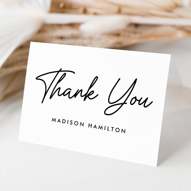 Modern Bold Script Black and White Baby Shower Thank You Card (Creator Uploaded)