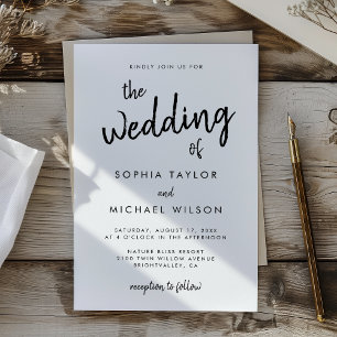Modern Bold Script Black And White Wedding Invitation