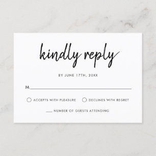 Modern Bold Script Black And White Wedding RSVP Card