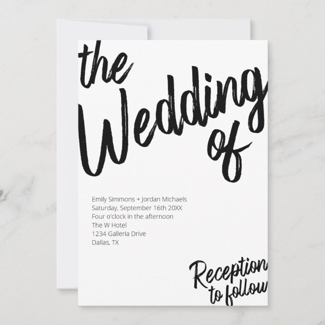 Modern Bold Script Black & White Wedding Invitation (Front)