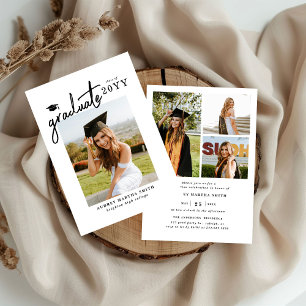 Modern Bold Script Graduate 4 Photo Graduation Invitation