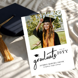 Modern Bold Script Graduate 4 Photo Graduation Invitation