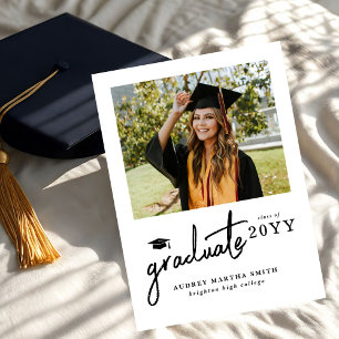Modern Bold Script Graduate 4 Photo Graduation Invitation