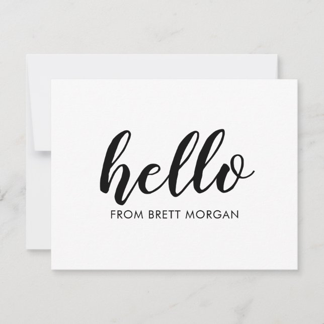 Modern Bold Script Hello Name Typography Note Card (Front)