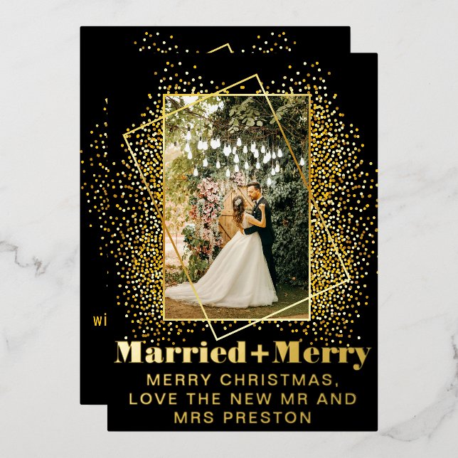 Modern bold script married and merry wedding photo (Front/Back)