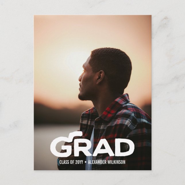 Modern Bold Script Minimal Photo Graduation Announcement Postcard (Front)