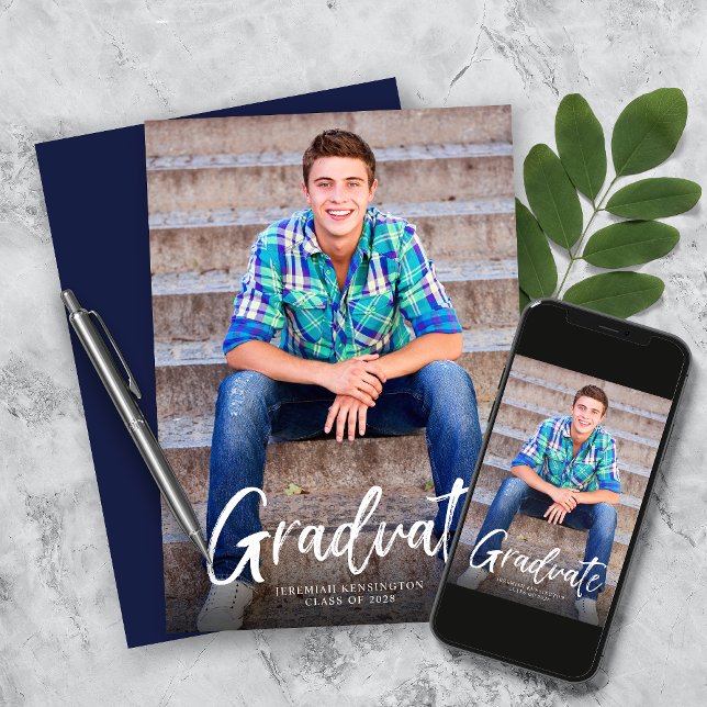 Modern Bold Script Photo Graduation Announcement (Creator Uploaded)