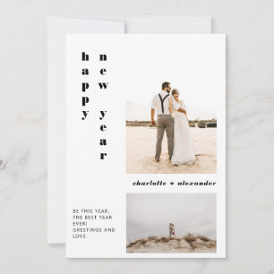 Modern bold script pink happy new year 2 photo holiday card