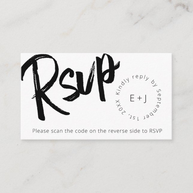 Modern Bold Script QR Code Black White Minimalist Enclosure Card (Front)