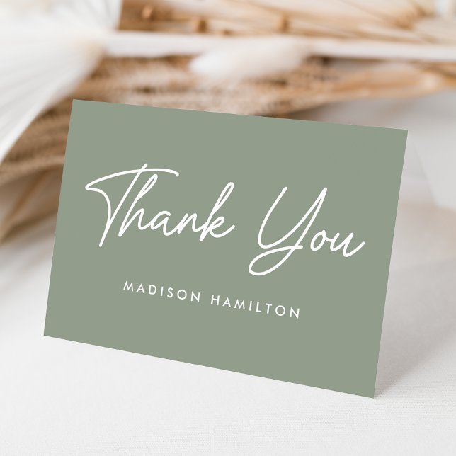 Modern Bold Script Sage Green Baby Shower Thank You Card (Creator Uploaded)