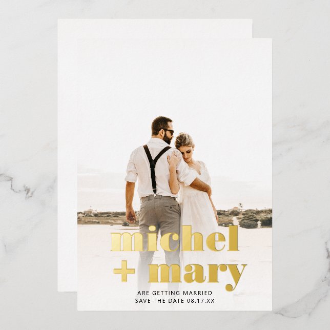 Modern bold script save the date wedding photo (Front/Back)
