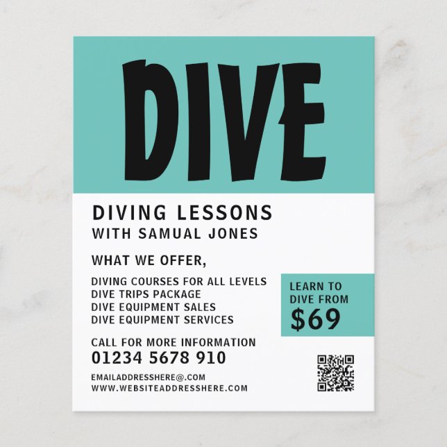 Modern Bold, Scuba Diving Lesson Advertising Flyer (Front)