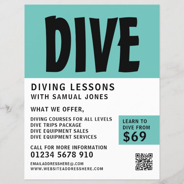 Modern Bold, Scuba Diving Lesson Advertising Flyer (Front)