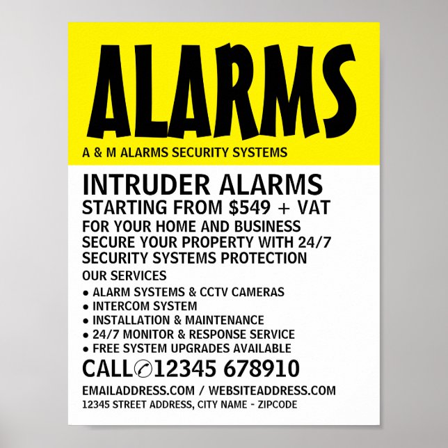 Modern Bold, Security Alarm Service Advertising Poster (Front)