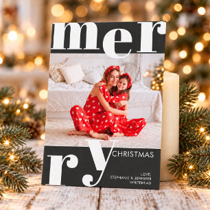 Modern Bold Soft Black Photo Merry Christmas Holiday Card