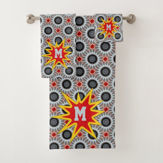 Modern Bold Starbursts Monogram Bath Towel Set (Insitu)